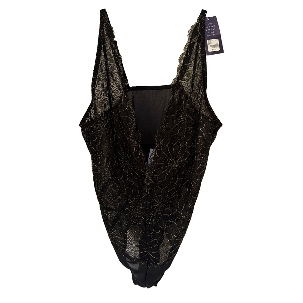 Cacique The Seriously Sexy Black Gold Floral Lace Bodysuit Size 14/16 Plus NWT